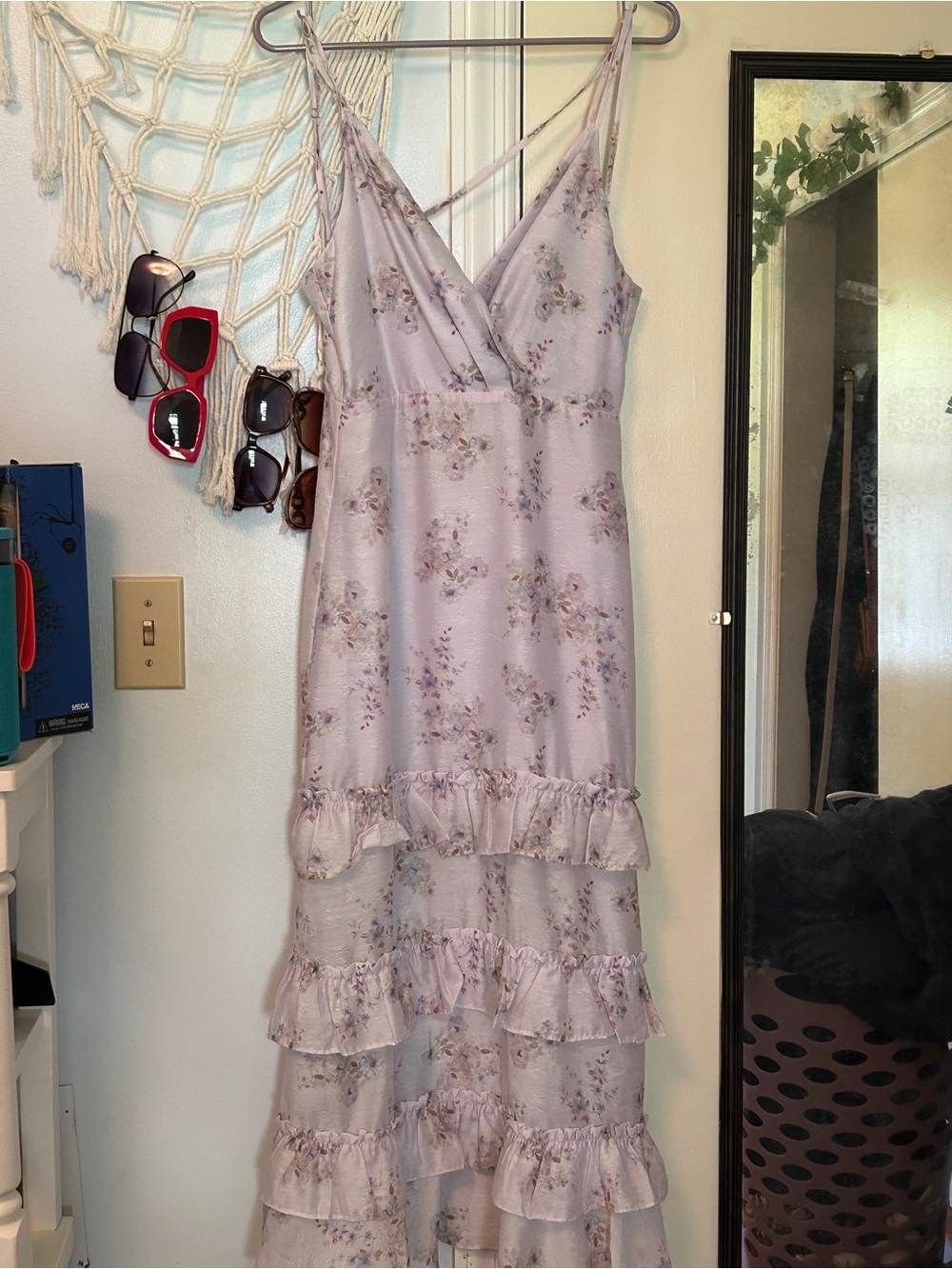 Storia Lilac Floral Ruffle Maxi Dress